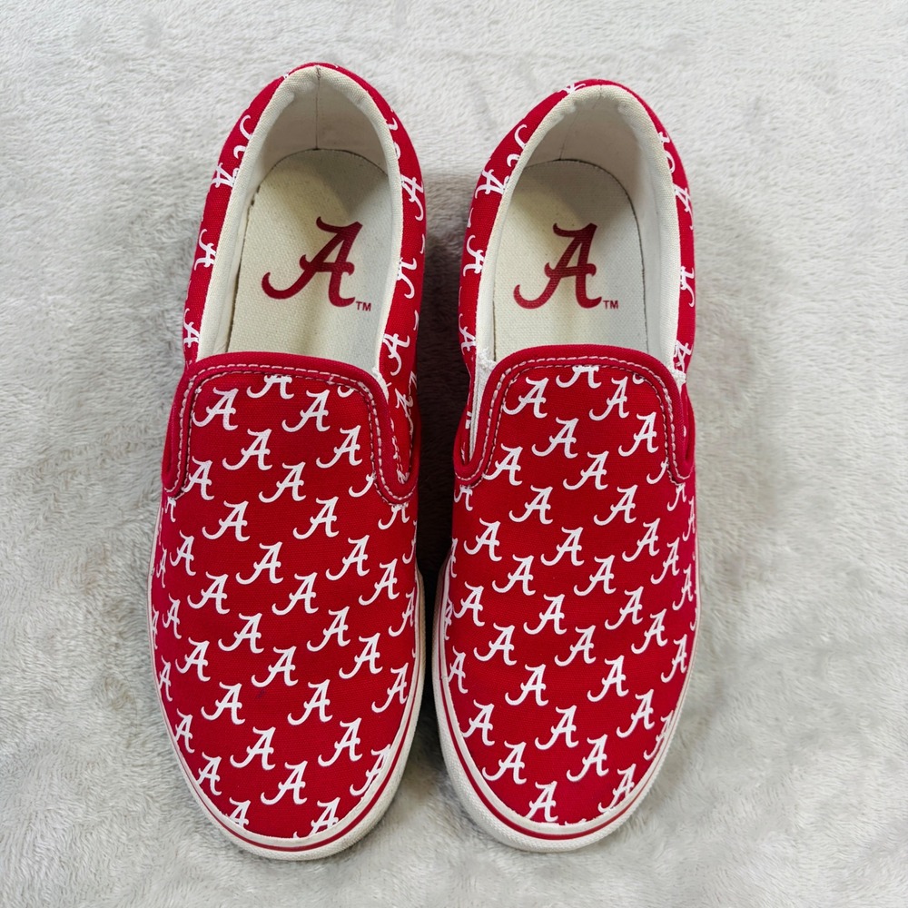 Alabama Crimson Tide Womens Slip On Sneakers Red White Canvas Shoes NCAA Bamana